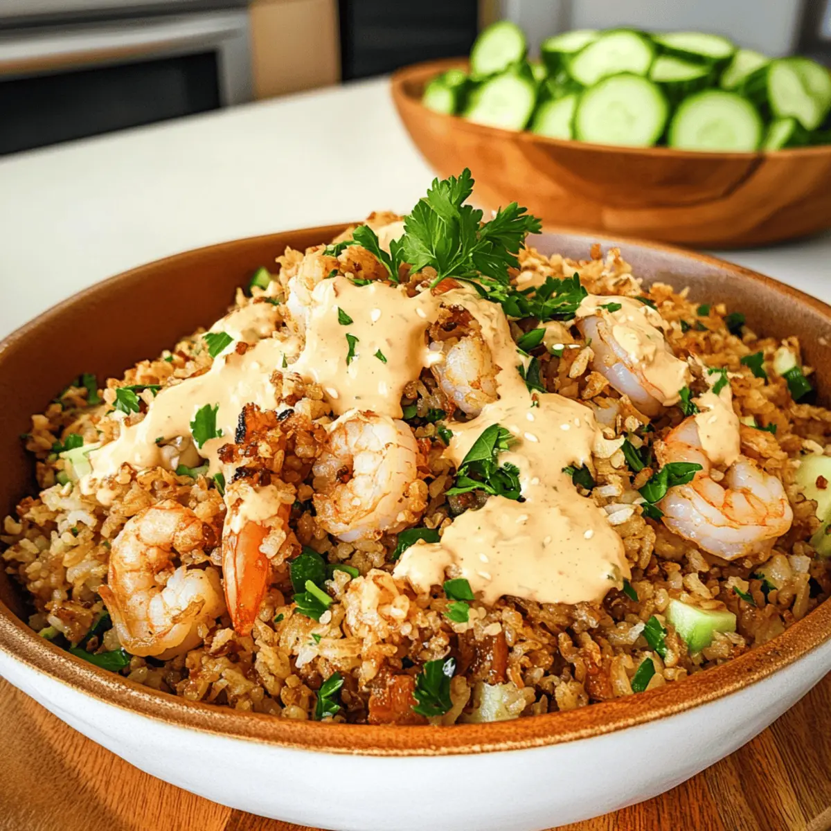 Crispy Rice Salad with Garlic Shrimp for a Crunchy Delight