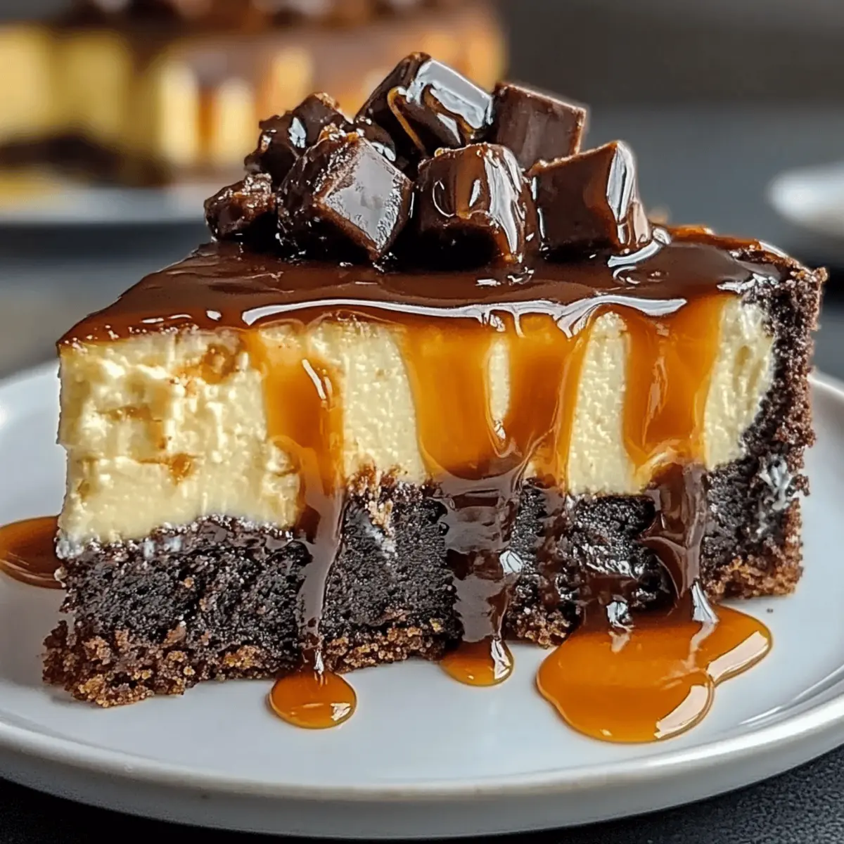 Indulge in Rich Caramel Brownie Cheesecake Bliss