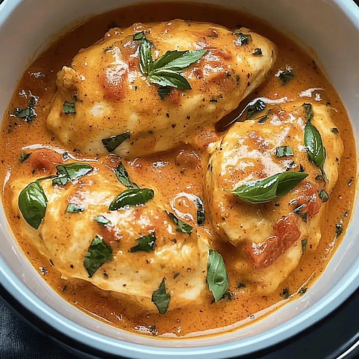 Effortless Cooker Creamy Tomato Basil Chicken Bliss