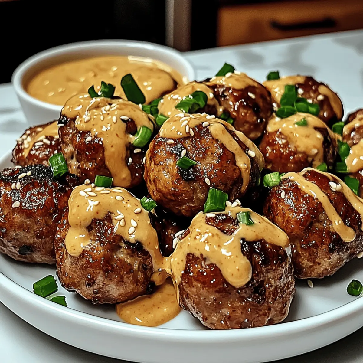 Korean BBQ Meatballs with Creamy Spicy Mayo Dip Delight
