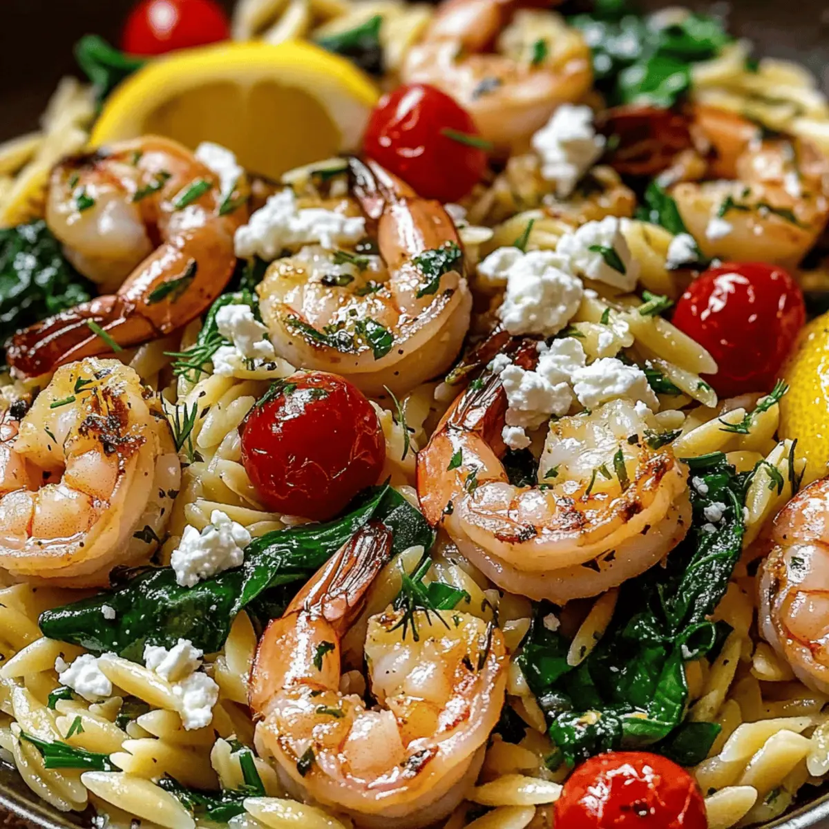 Zesty Lemon Feta Orzo with Roasted Shrimp Delight