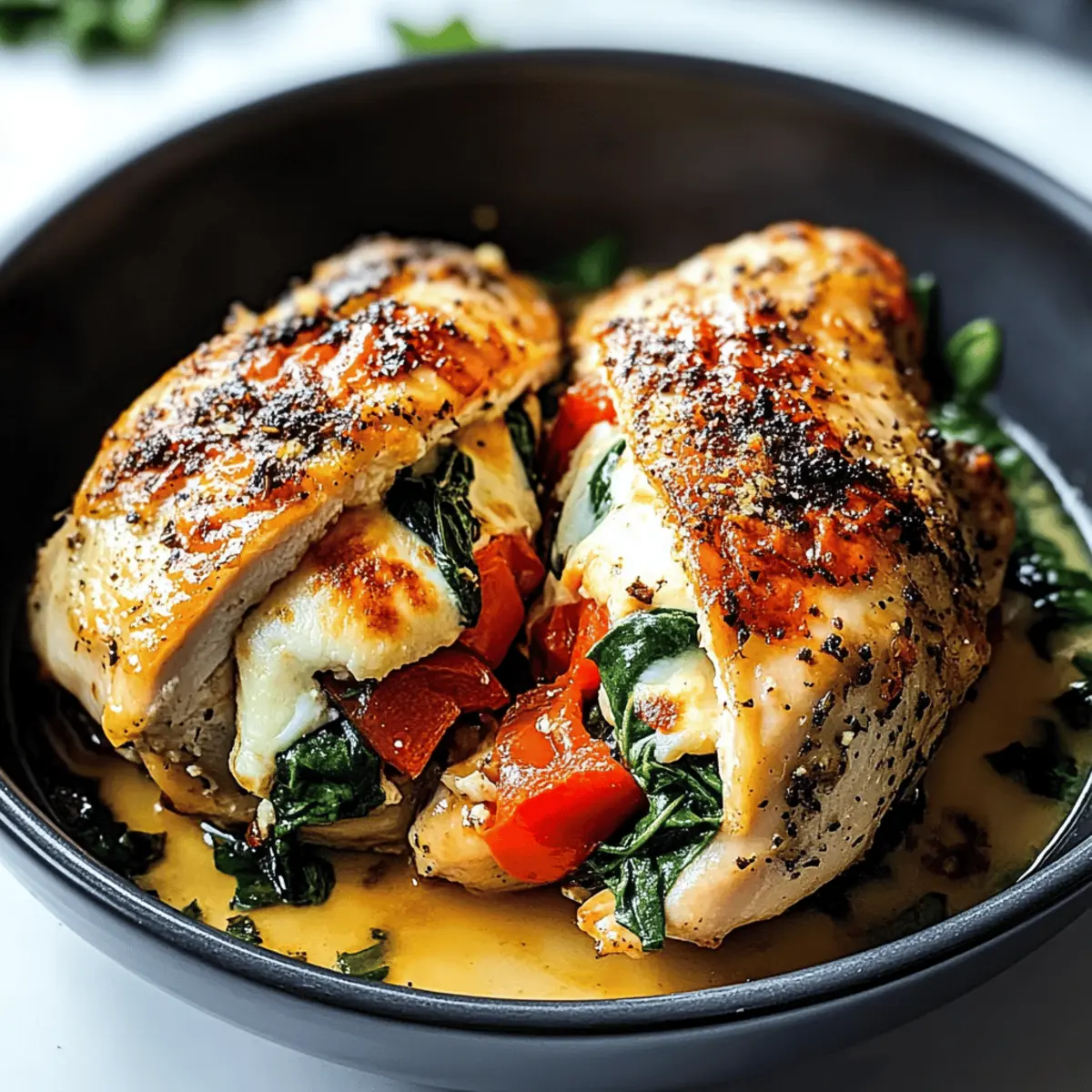 Roasted Red Pepper, Spinach, and Mozzarella Stuffed Chicken Delight