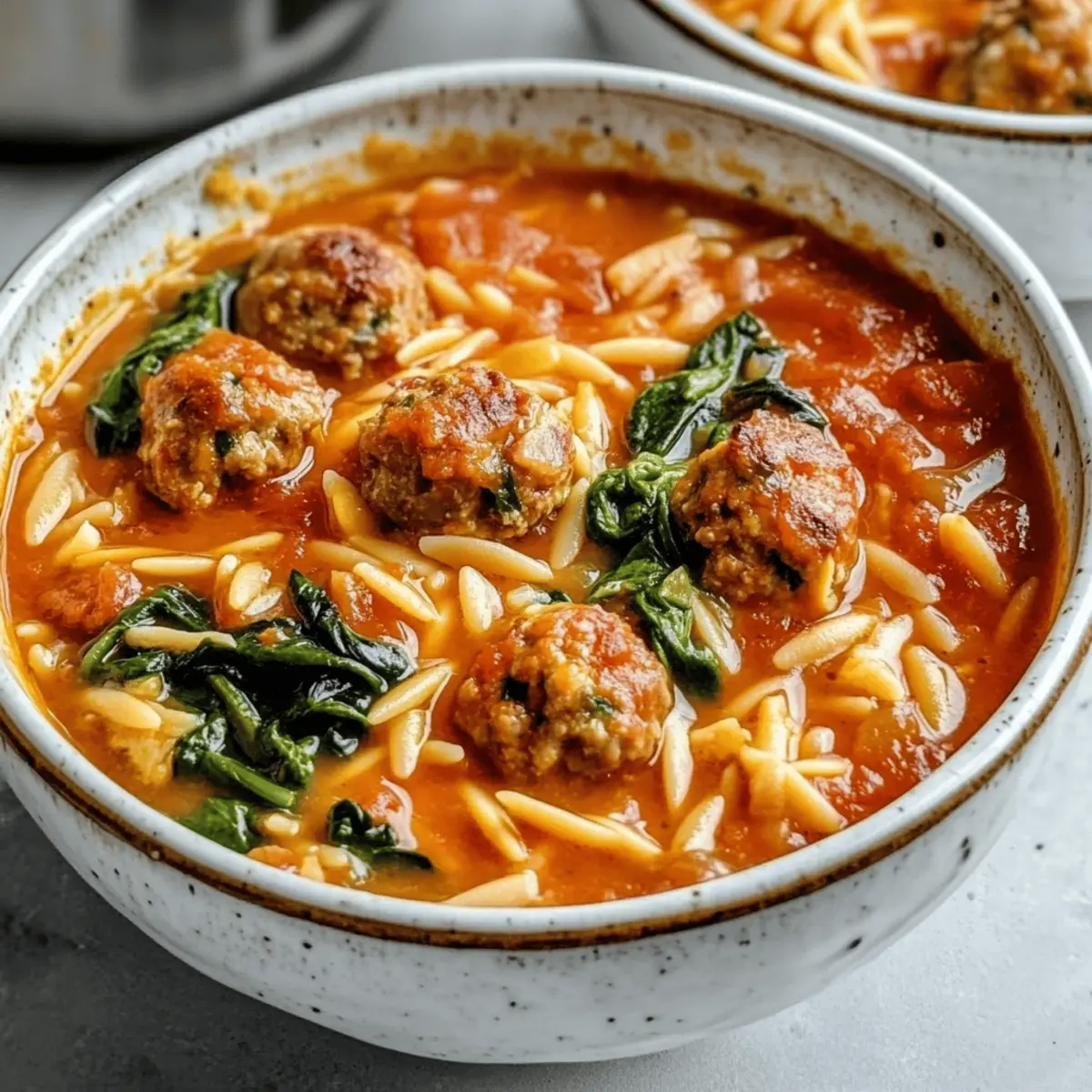 Creamy Tomato Orzo Soup with Mini Turkey Meatballs Delight