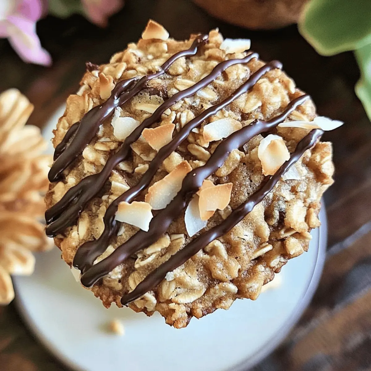 Crispy Oatmeal Cookies with Toasted Coconut and Chocolate Drizzle