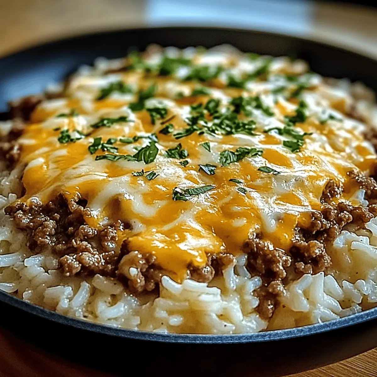 Garlic Butter Beef and Rice Skillet with Cheddar Parmesan Bliss