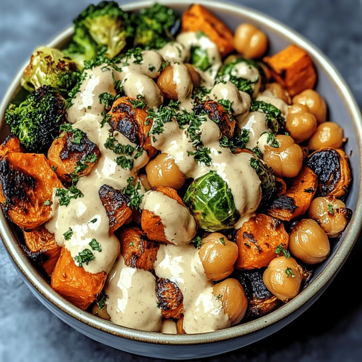 Delicious Roasted Vegetable & Chickpea Bowl with Tahini Bliss
