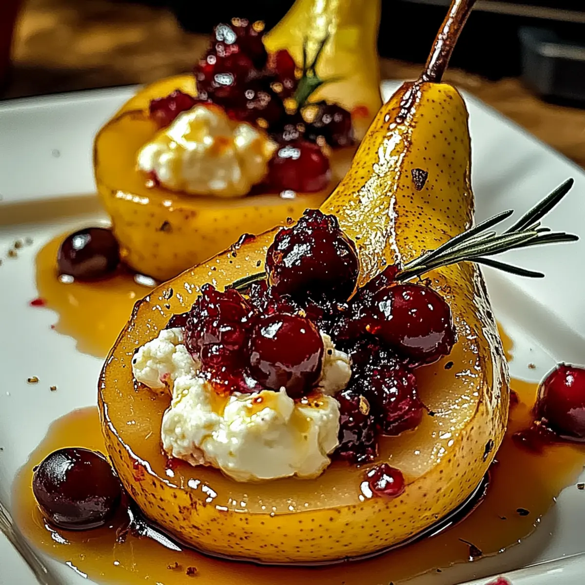 Delicious Baked Pears with Goat Cheese, Honey, and Cranberries