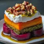 Potato & Beet Stacks with Pesto, Burrata & Walnuts