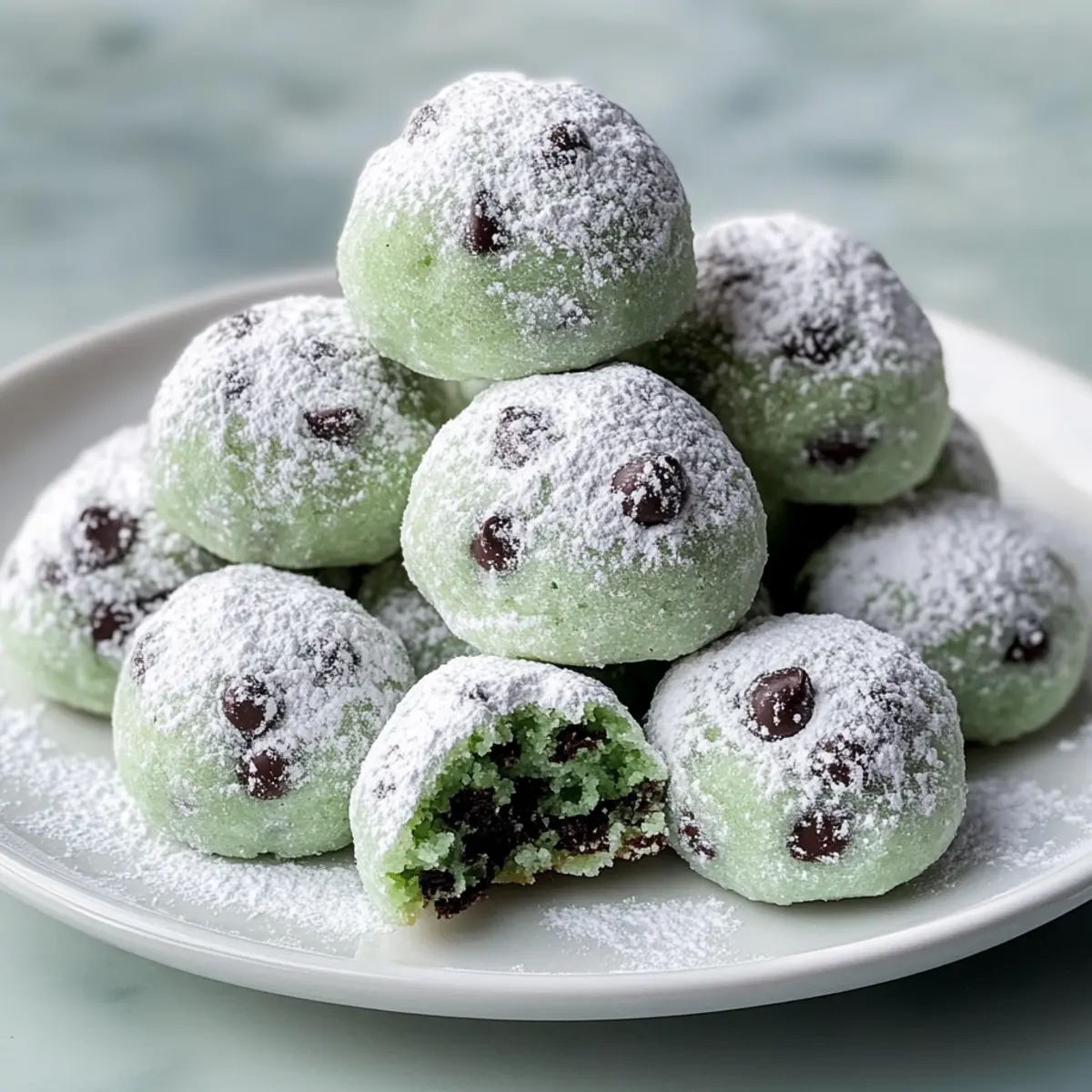 Melt-in-Your-Mouth Mint Chocolate Chip Snowball Cookies