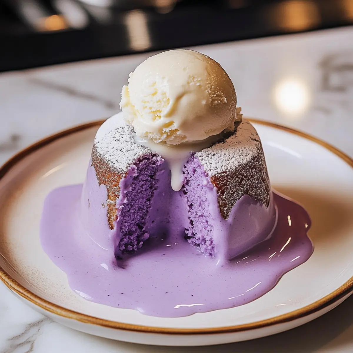 Irresistible Ube Lava Cake with Vanilla Ice Cream Delight