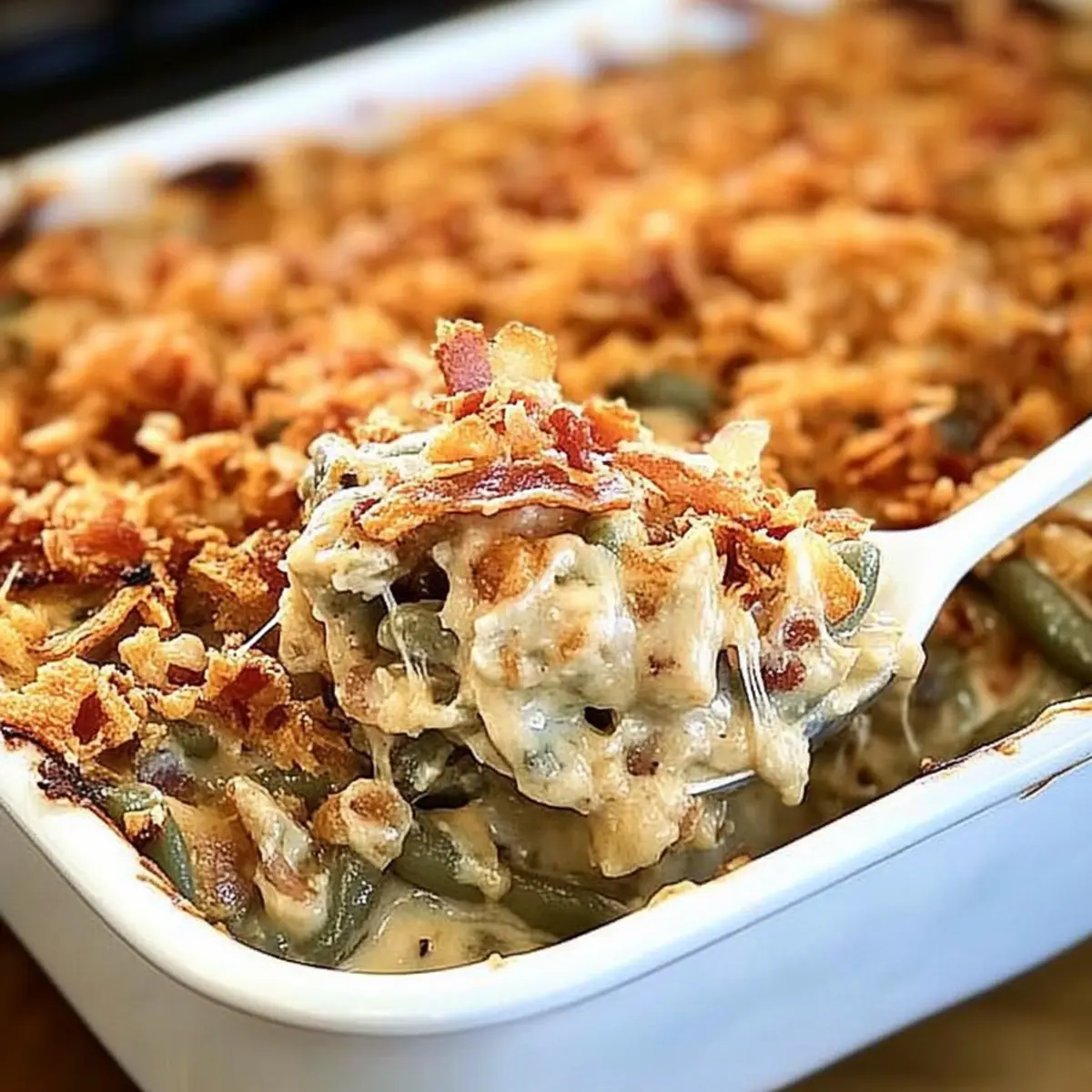 Irresistible Green Bean Casserole with Smoky Bacon Goodness