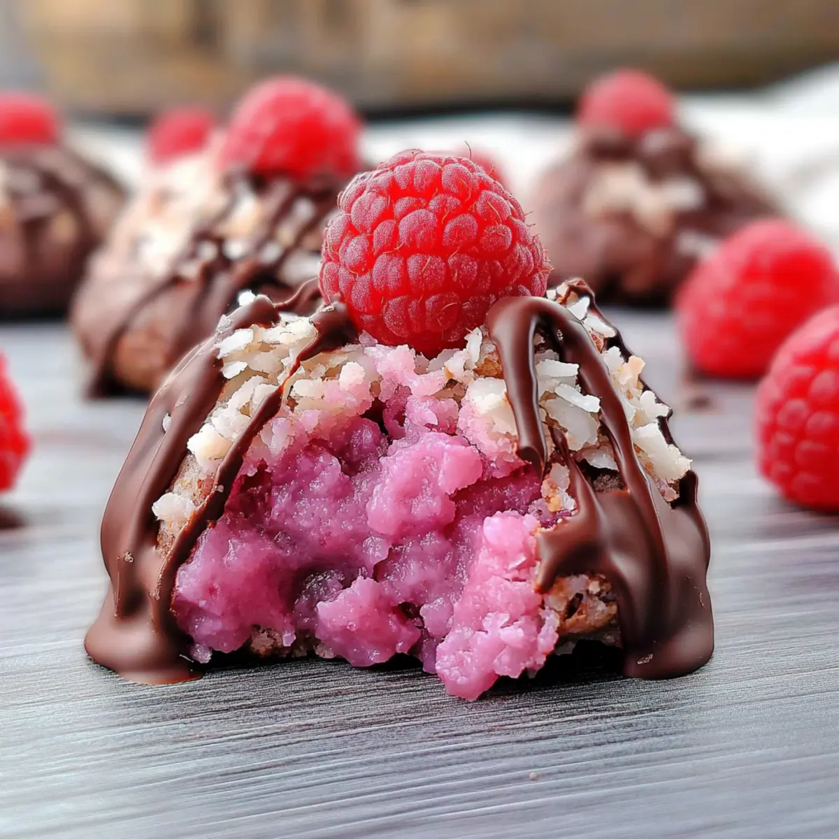 Irresistible Chocolate Covered Raspberry Coconut Macaroons