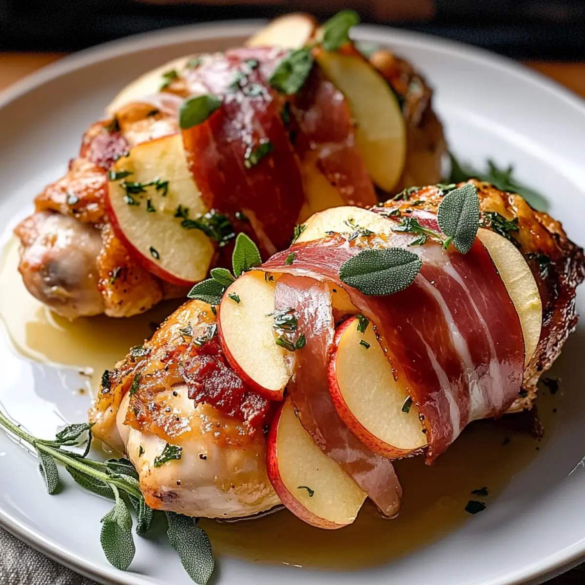 Prosciutto Apple and Sage Butter Chicken with Cider Pan Sauce Delight